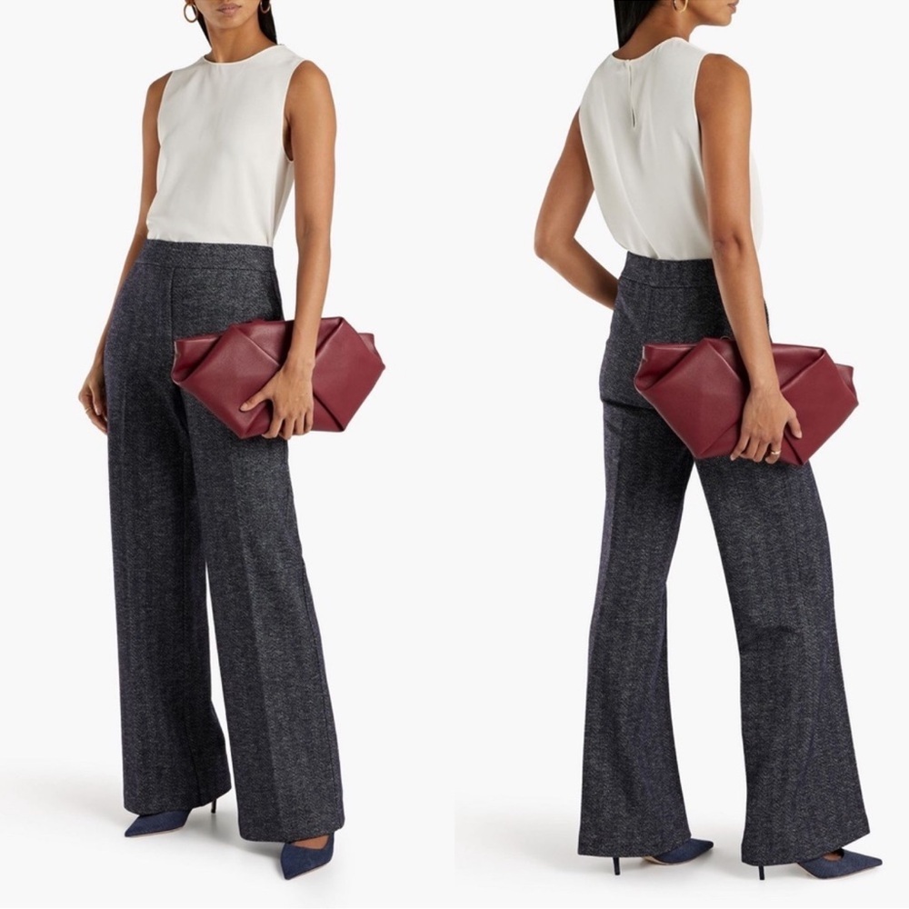 Theory Talbert Herringbone Knit Wide Leg Pants L Wool Blend Pull On Trouser